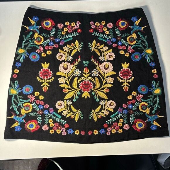 Umgee Dresses & Skirts - Umgee Embroidered Black Mini Skirt Medium Floral birds ladybugs boho
